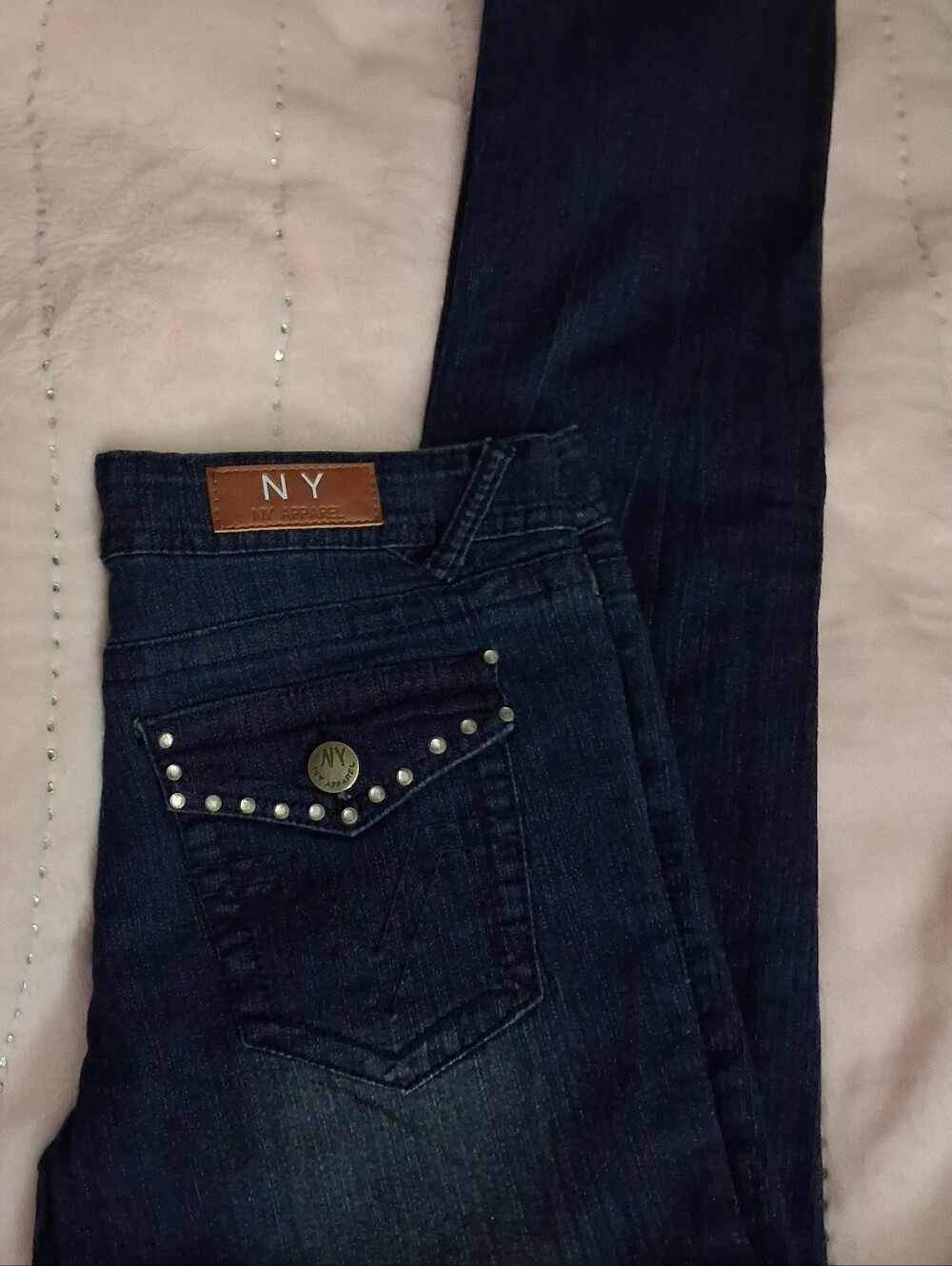 NY Collection Dark Indigo Skinny Jeans with Studded Pocket